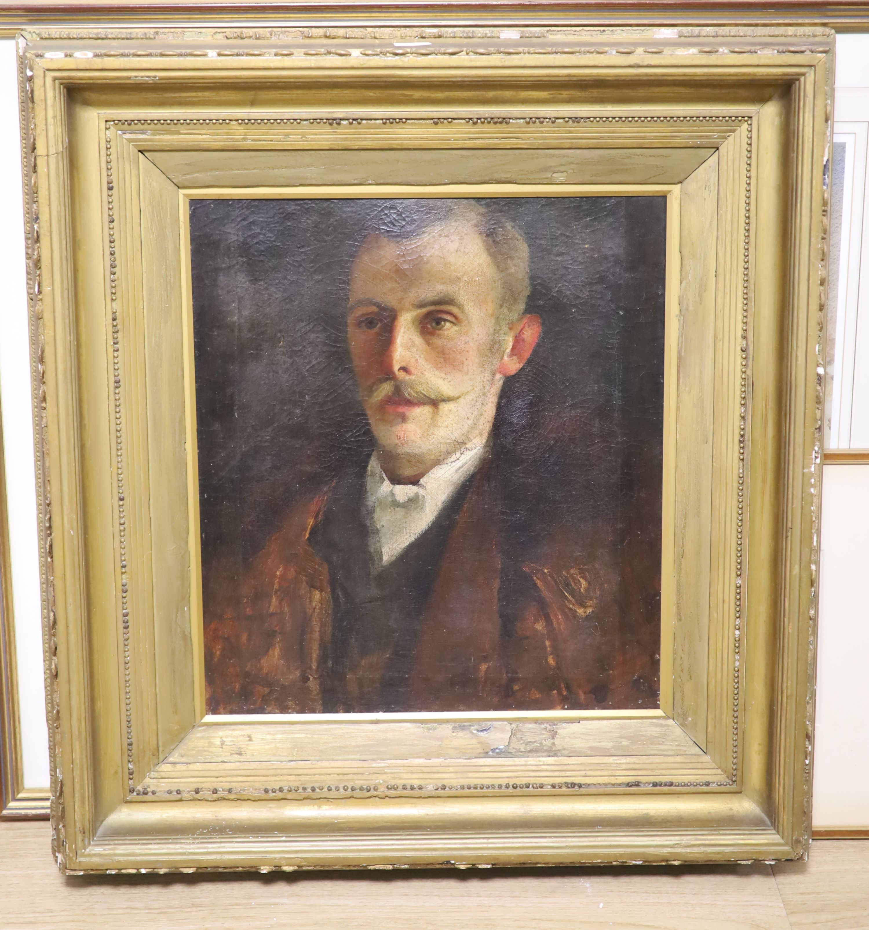 English School c.1890, oil on canvas, Portrait of Mr Churlgh, organist at St Mary's, 48 x 42cm